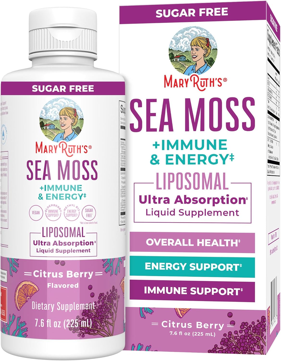 MaryRuth Organics Irish Sea Moss Immune Support Supplement with Liposomal Vitamin B12, Vitamin E, Elderberry, Rose Hip Oil, and Orange Oil - Vegan and Sugar Free - 7.6 oz