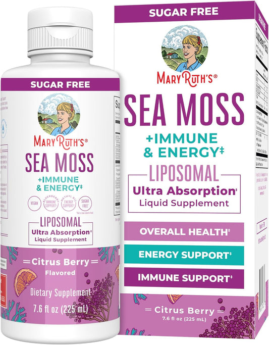 MaryRuth Organics Irish Sea Moss Immune Support Supplement with Liposomal Vitamin B12, Vitamin E, Elderberry, Rose Hip Oil, and Orange Oil - Vegan and Sugar Free - 7.6 oz
