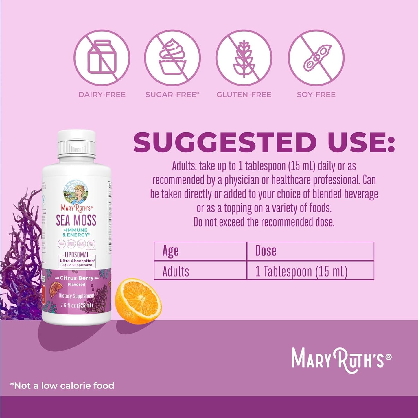 MaryRuth Organics Irish Sea Moss Immune Support Supplement with Liposomal Vitamin B12, Vitamin E, Elderberry, Rose Hip Oil, and Orange Oil - Vegan and Sugar Free - 7.6 oz
