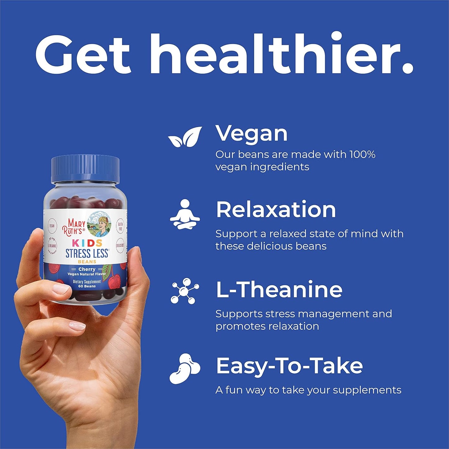 MaryRuth Organics Kids Magnesium Citrate Vita-Beans - 1 Month Supply - Calm Magnesium with L-Theanine - Vegan & Non-GMO - 60 Count