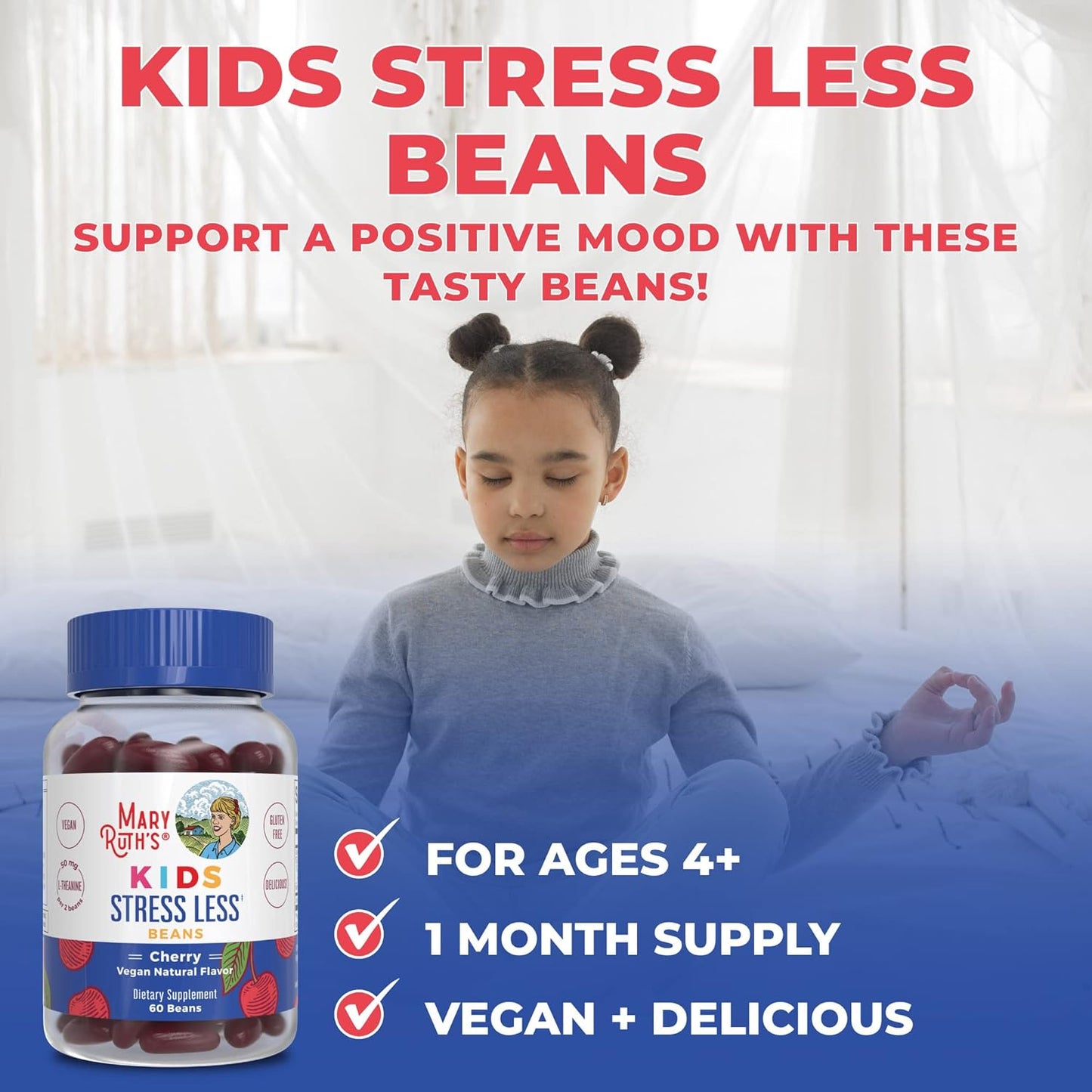 MaryRuth Organics Kids Magnesium Citrate Vita-Beans - 1 Month Supply - Calm Magnesium with L-Theanine - Vegan & Non-GMO - 60 Count