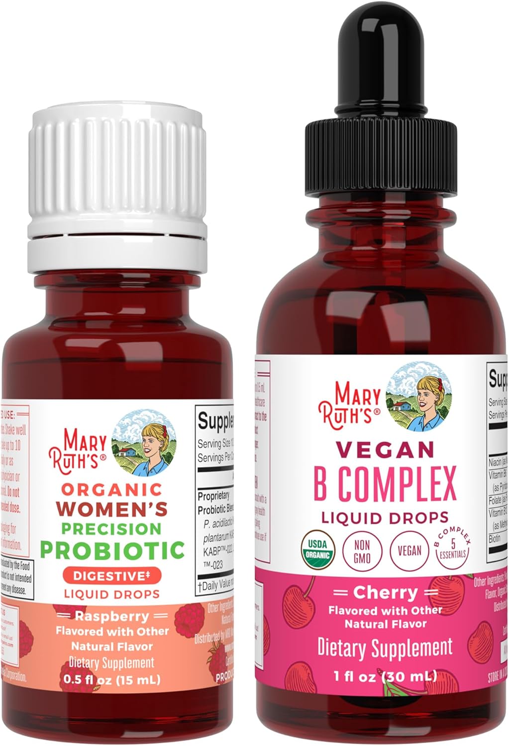 MaryRuth Organics Precision Probiotic & B Complex Drops for Women - Raspberry & Cherry | Organic Vitamins for Gut Health & Immunity | Vegan, Non-GMO, Gluten Free