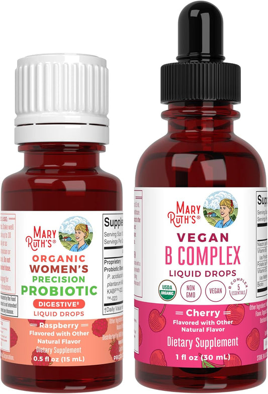 MaryRuth Organics Precision Probiotic & B Complex Drops for Women - Raspberry & Cherry | Organic Vitamins for Gut Health & Immunity | Vegan, Non-GMO, Gluten Free