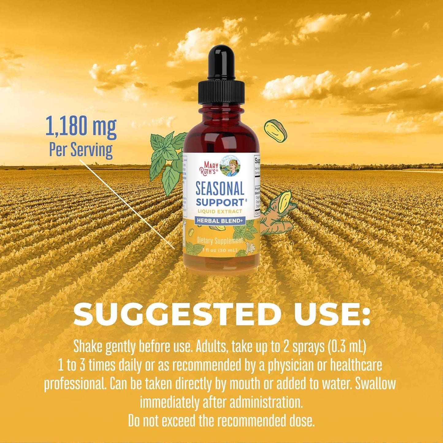 MaryRuth Organics Seasonal Support Liquid Extract - Ginger Root, Bromelain, Nettle Leaf - 4 Herbal Blend - Non-GMO, Vegan, Gluten Free - 1 Fl Oz