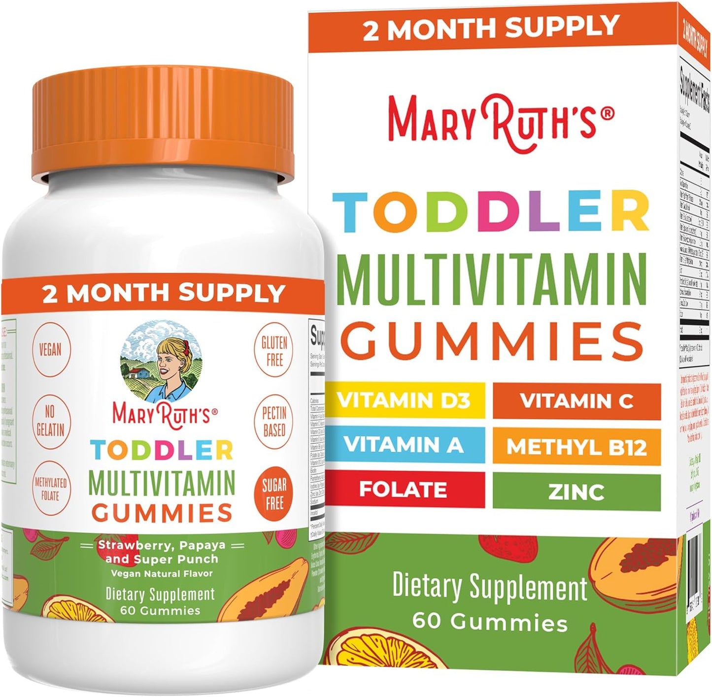 MaryRuth Organics Sugar Free Kids Vitamin Gummies - 2 Month Supply with Vitamin C, D3, Zinc - Vegan, Non GMO - 60 Count