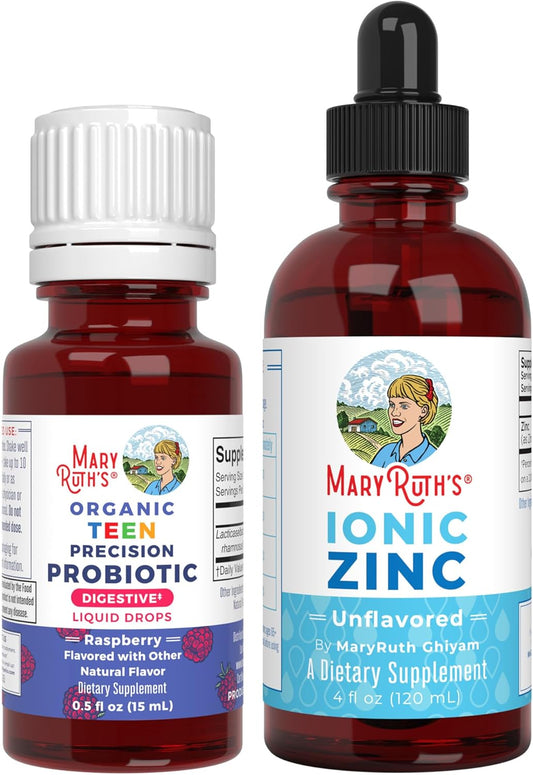 MaryRuth Organics Teen Precision Probiotic & Zinc Drops - Raspberry Flavor | Clean Label Project Verifiedยฎ | Gut Health, Immune Support, Wellness Vitamins | Vegan, Non-GMO, Gluten Free