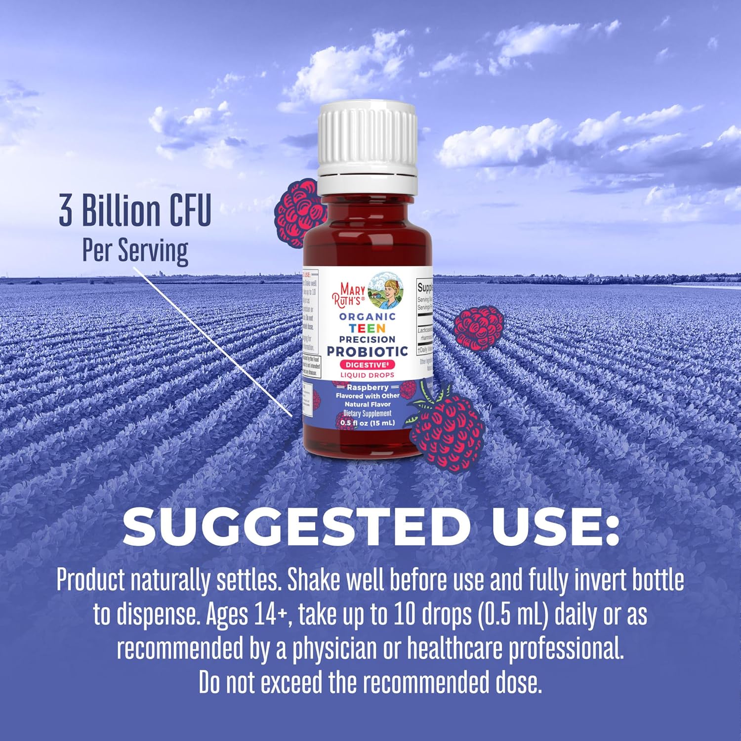 MaryRuth Organics Teen Precision Probiotic & Zinc Drops - Raspberry Flavor | Clean Label Project Verified® | Gut Health, Immune Support, Wellness Vitamins | Vegan, Non-GMO, Gluten Free