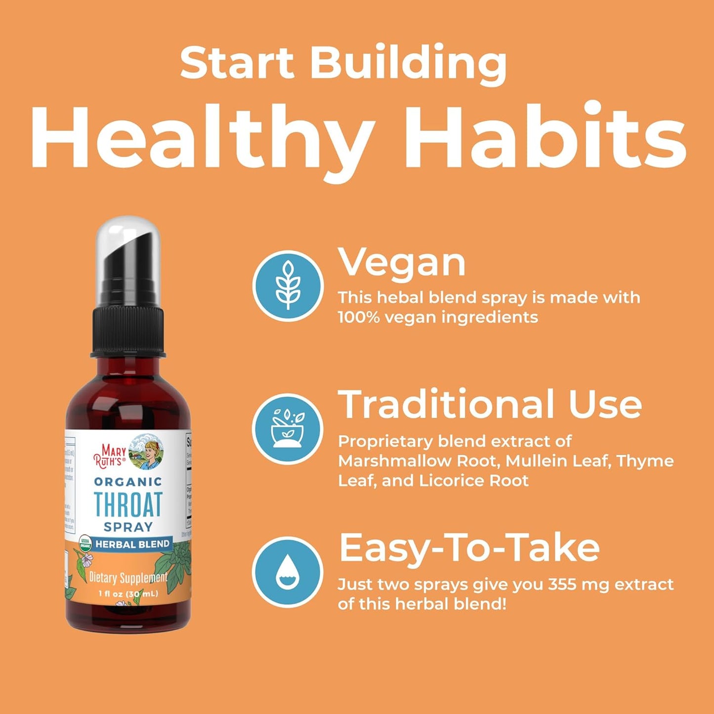 MaryRuth Organics Throat Spray & Lymphatic Cleanse Drops - USDA Organic Vitamins for Throat Relief and Immunity - Vegan, Gluten Free, Non-GMO