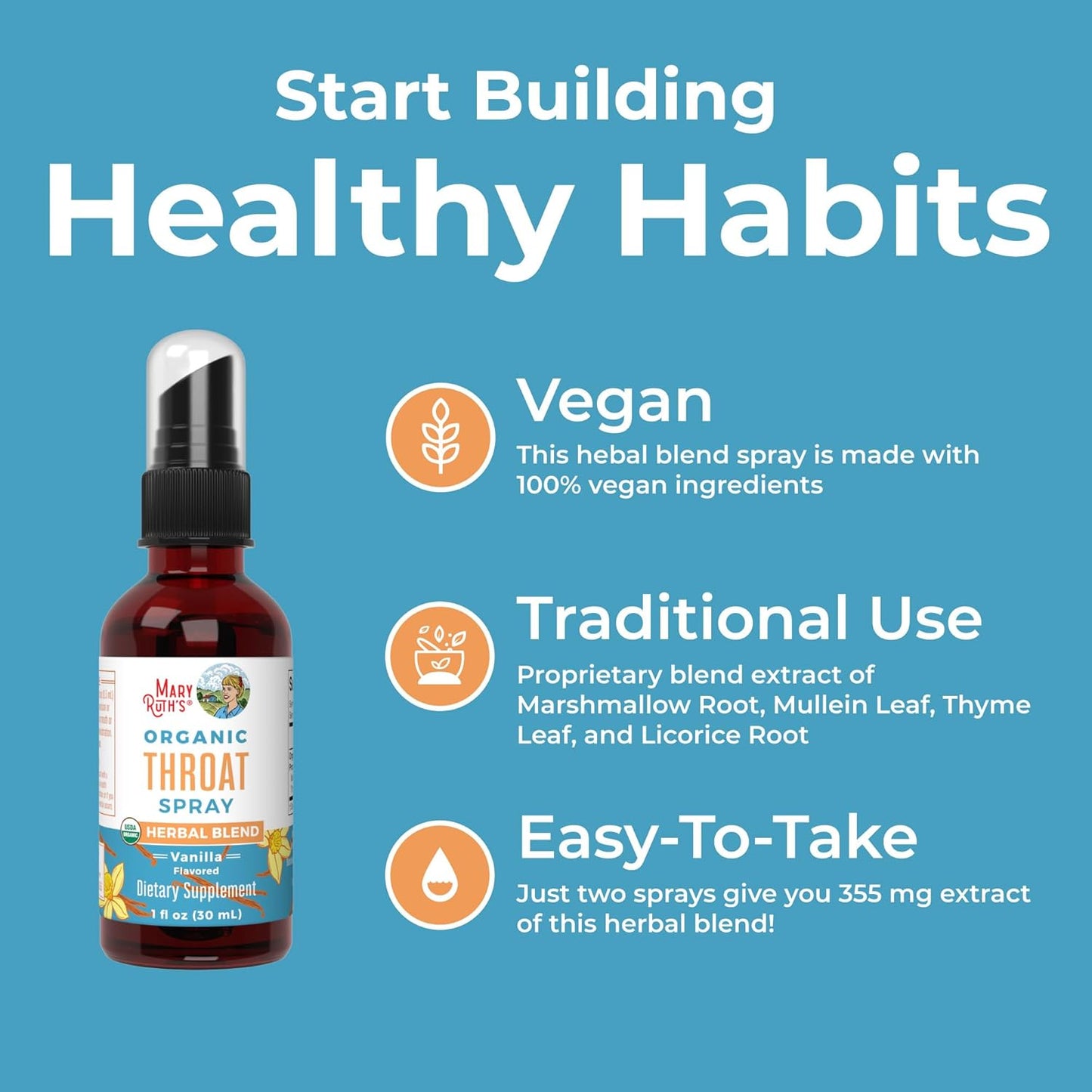 MaryRuth Organics Throat Spray (Vanilla) & Zinc Drops (Strawberry Lemon) Bundle | USDA Organic, Clean Label Project Verified® | Immune Support and Overall Health | Vegan, Non-GMO