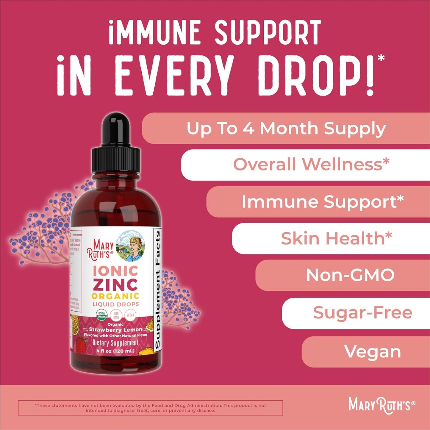MaryRuth Organics Throat Spray (Vanilla) & Zinc Drops (Strawberry Lemon) Bundle | USDA Organic, Clean Label Project Verified® | Immune Support and Overall Health | Vegan, Non-GMO