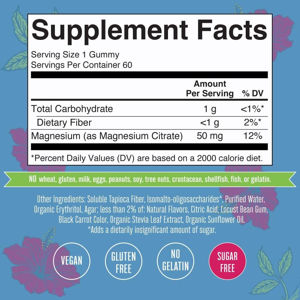 MaryRuth Organics Vegan Magnesium Citrate Gummies - Stress Relief & Bone Health - 60 Count - 2 Month Supply - Sugar Free