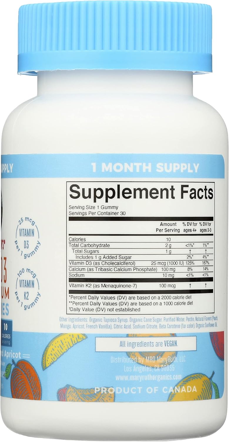 MaryRuth Organics Vitamin K2, D3, and Calcium Gummies - 30 CT Bottle