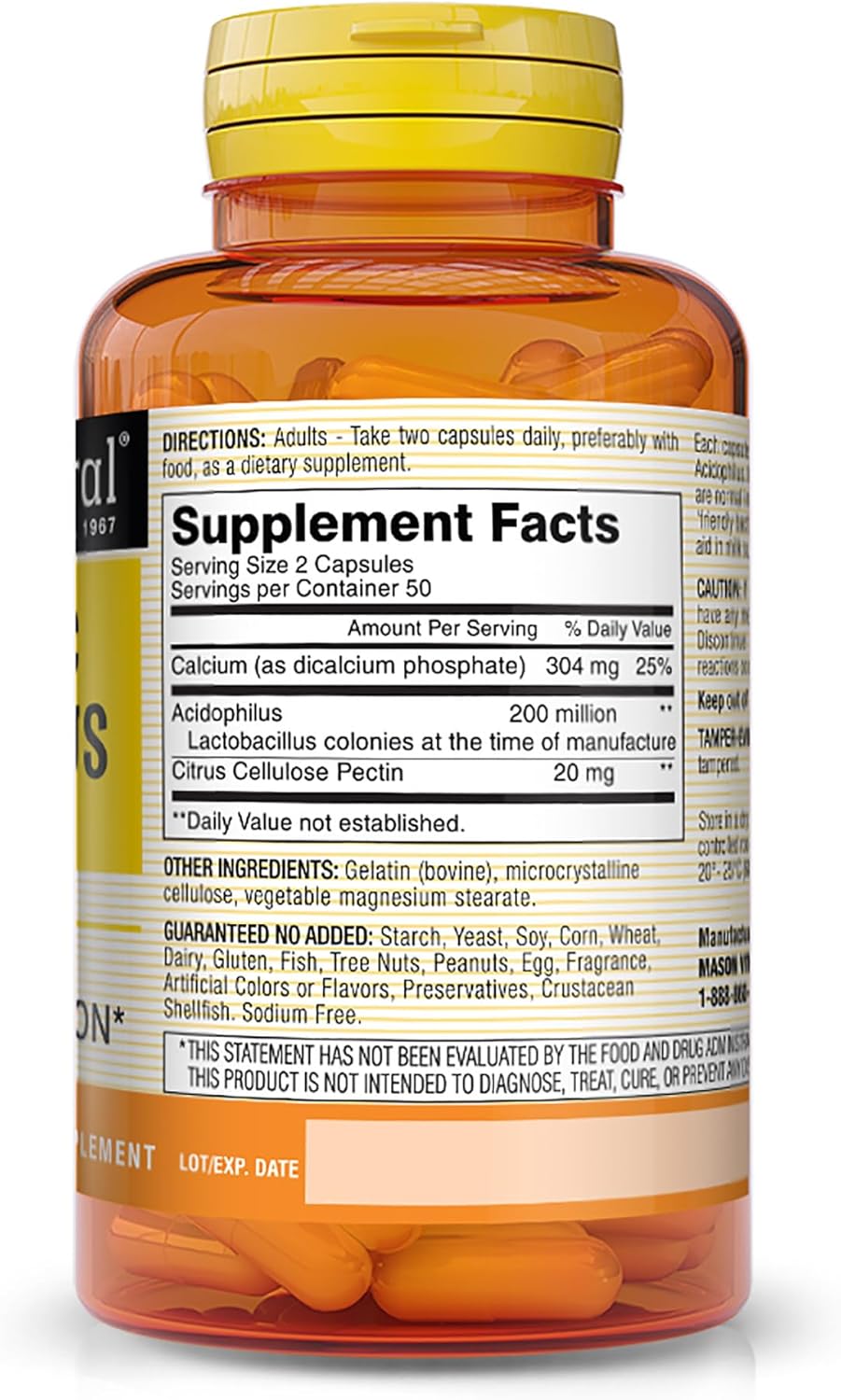 Mason Natural Acidophilus with Pectin Capsules - 100 Count, Digestive Support