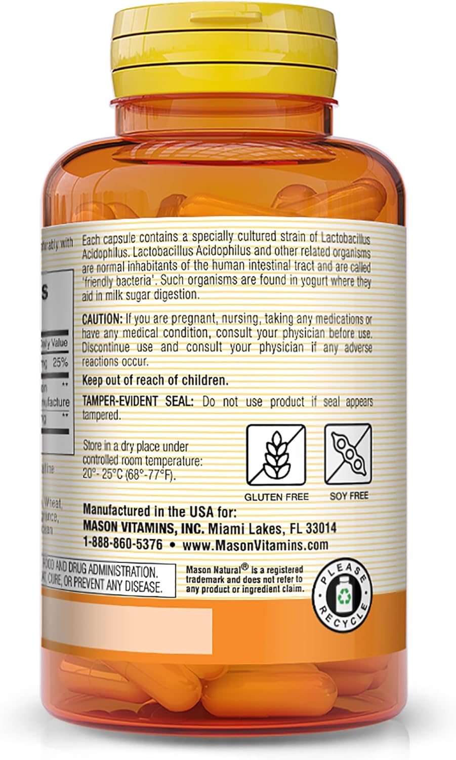 Mason Natural Acidophilus with Pectin Capsules - 100 Count, Digestive Support