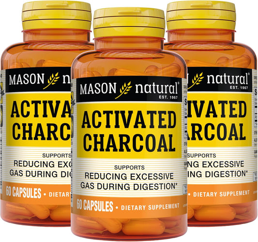 MASON NATURAL Activated Charcoal Capsules - Relieves Gas, Bloating, and Supports Detox - Highly Absorbent Supplement, 180 Capsules