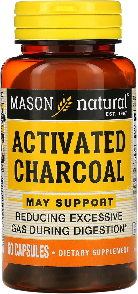 MASON NATURAL Activated Digestive Aid Vegetable Charcoal Capsules - 60 Count