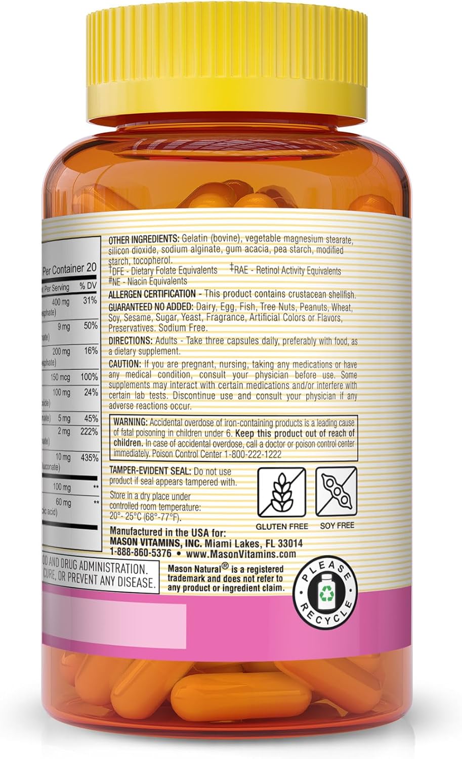 MASON NATURAL Body, Hair, Skin & Nails Support Supplement with Vitamins A, C, E & Biotin, 60 Capsules