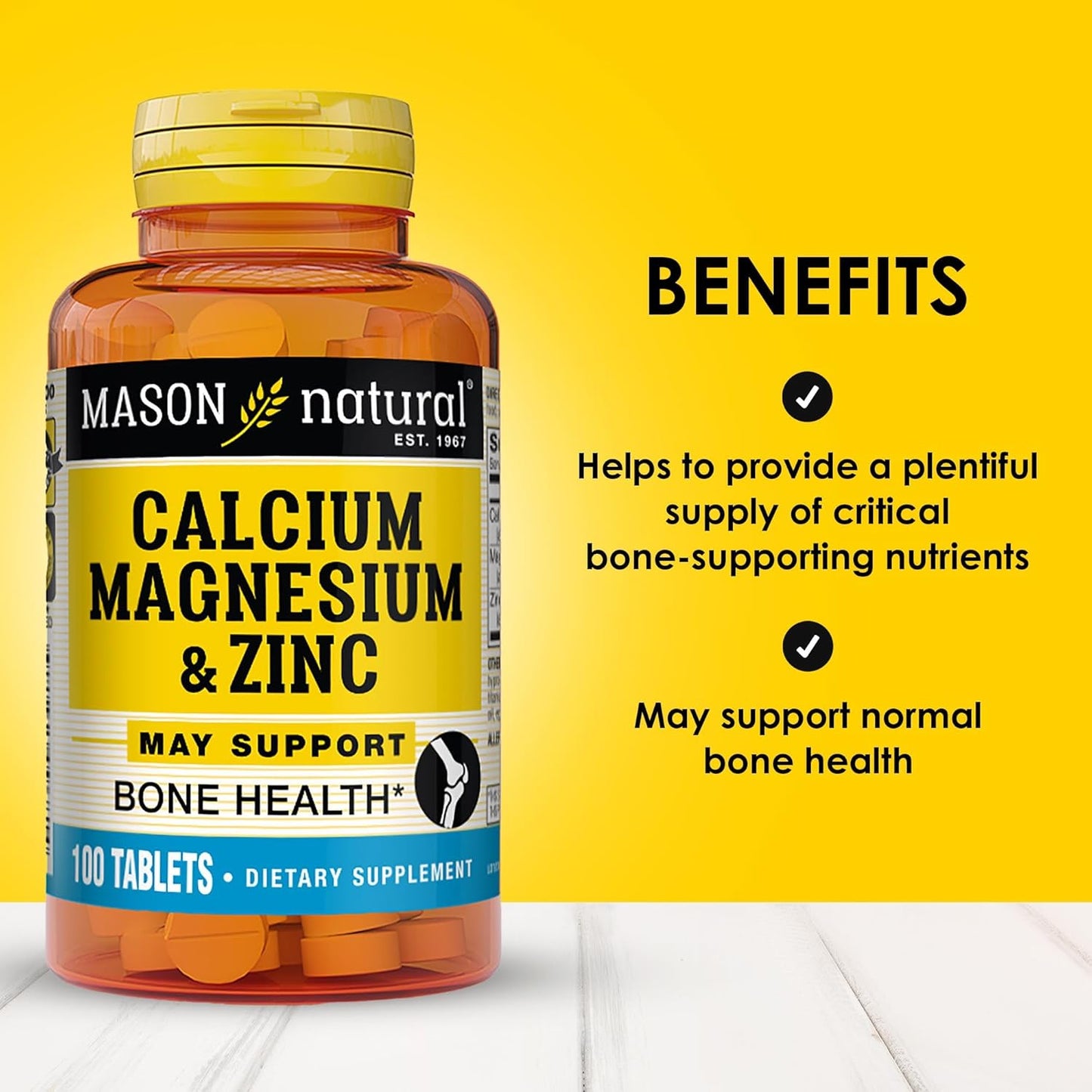 Mason Natural Calcium Magnesium Zinc 900-Day Supply Bone Health Immune System Boost 3 Pack