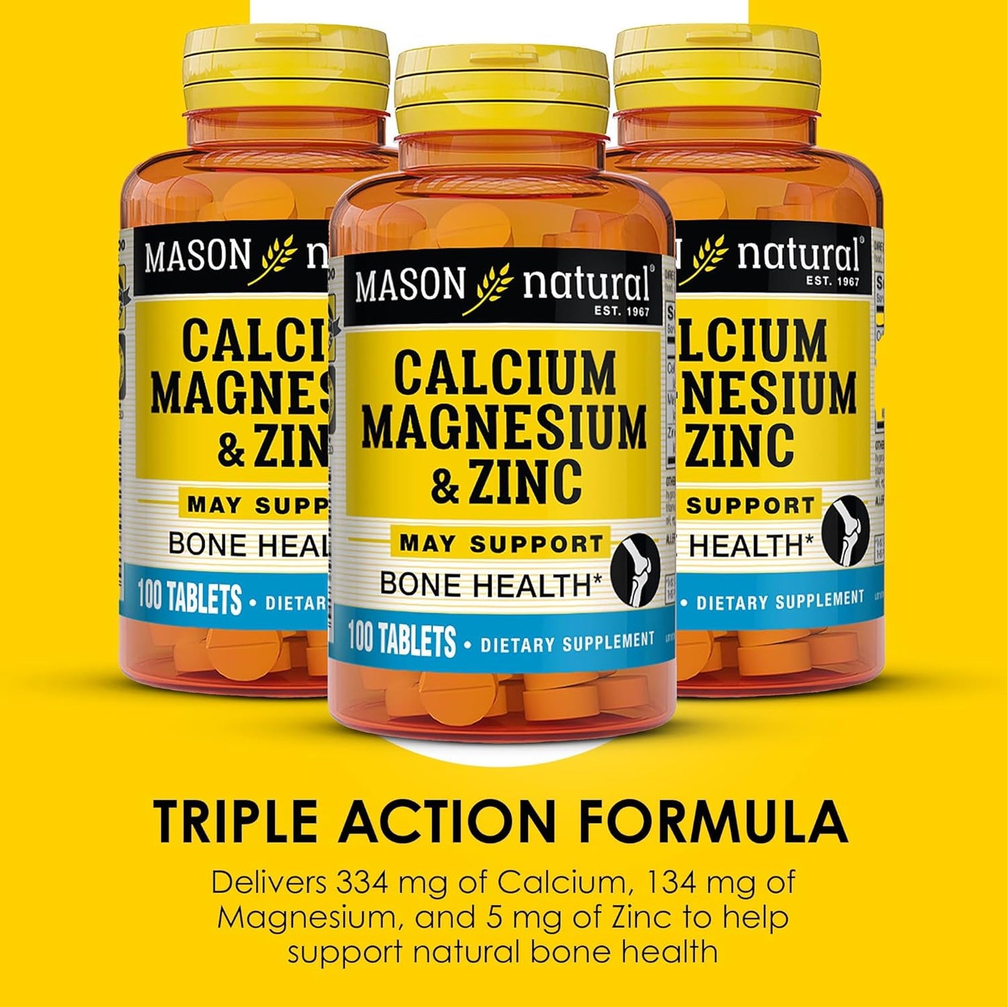 Mason Natural Calcium Magnesium Zinc 900-Day Supply Bone Health Immune System Boost 3 Pack