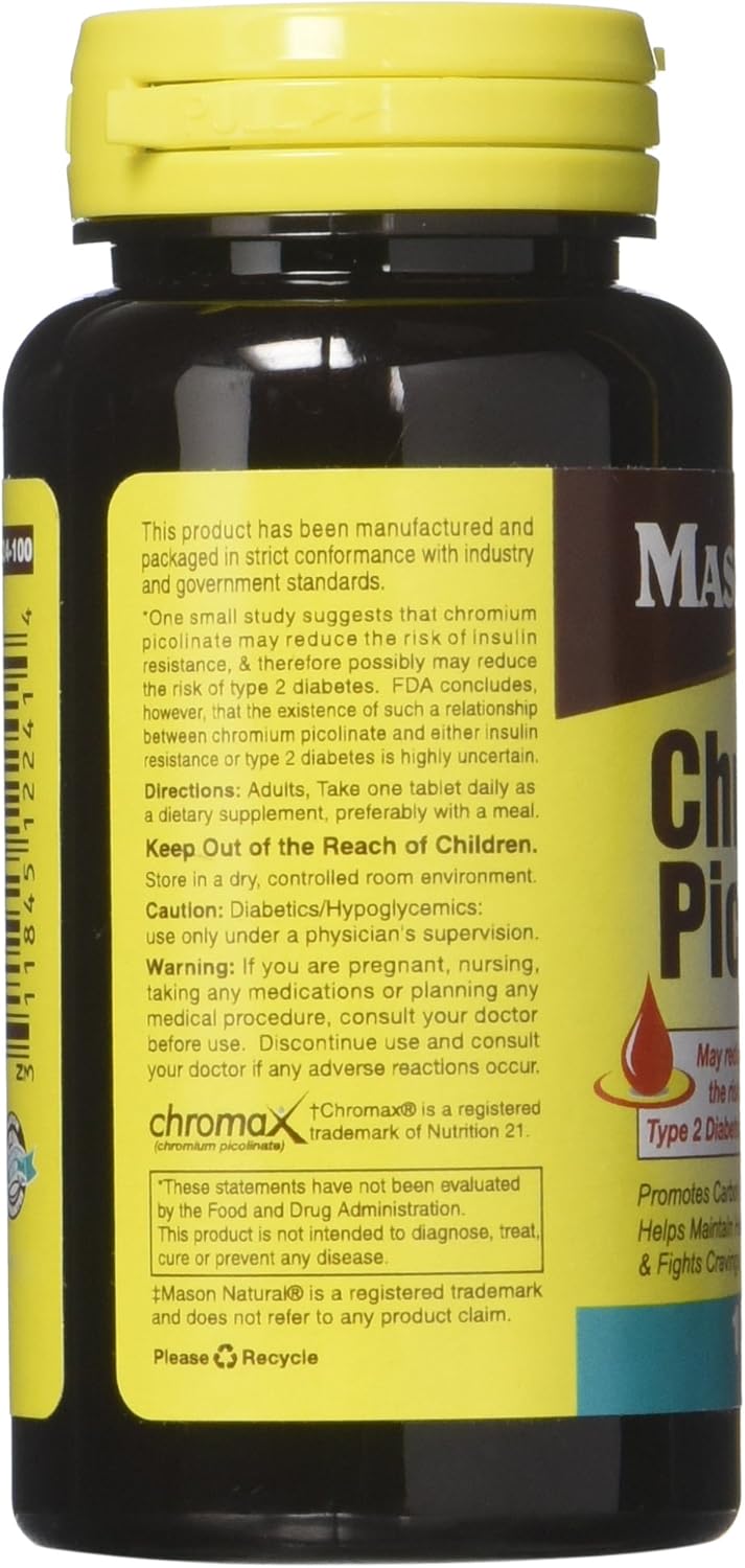 MASON NATURAL Chromium Picolinate Tablets - 60 Count for Blood Sugar Support