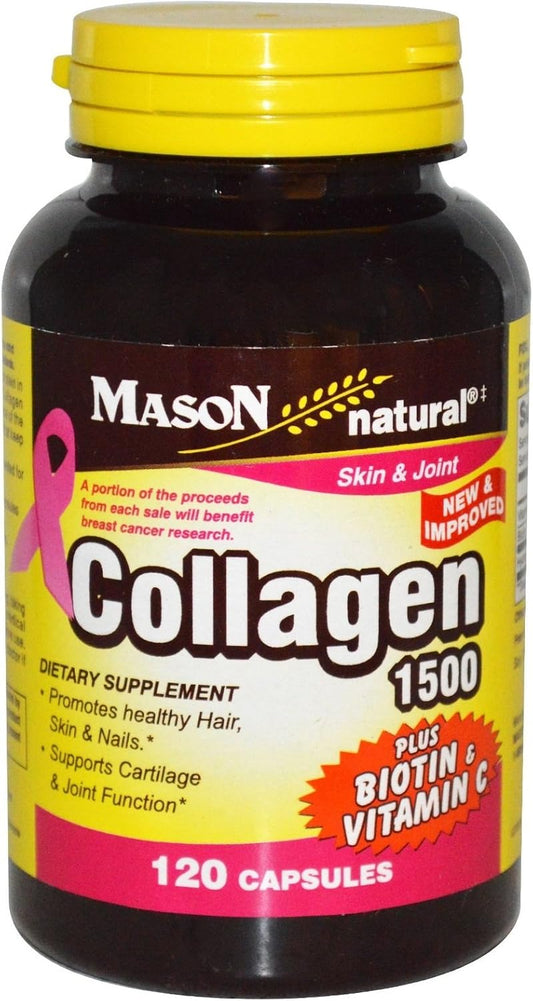 Mason Natural Collagen and Vitamin C Supplement, 1480 mg, 120 Capsules for Skin Health and Immune Support
