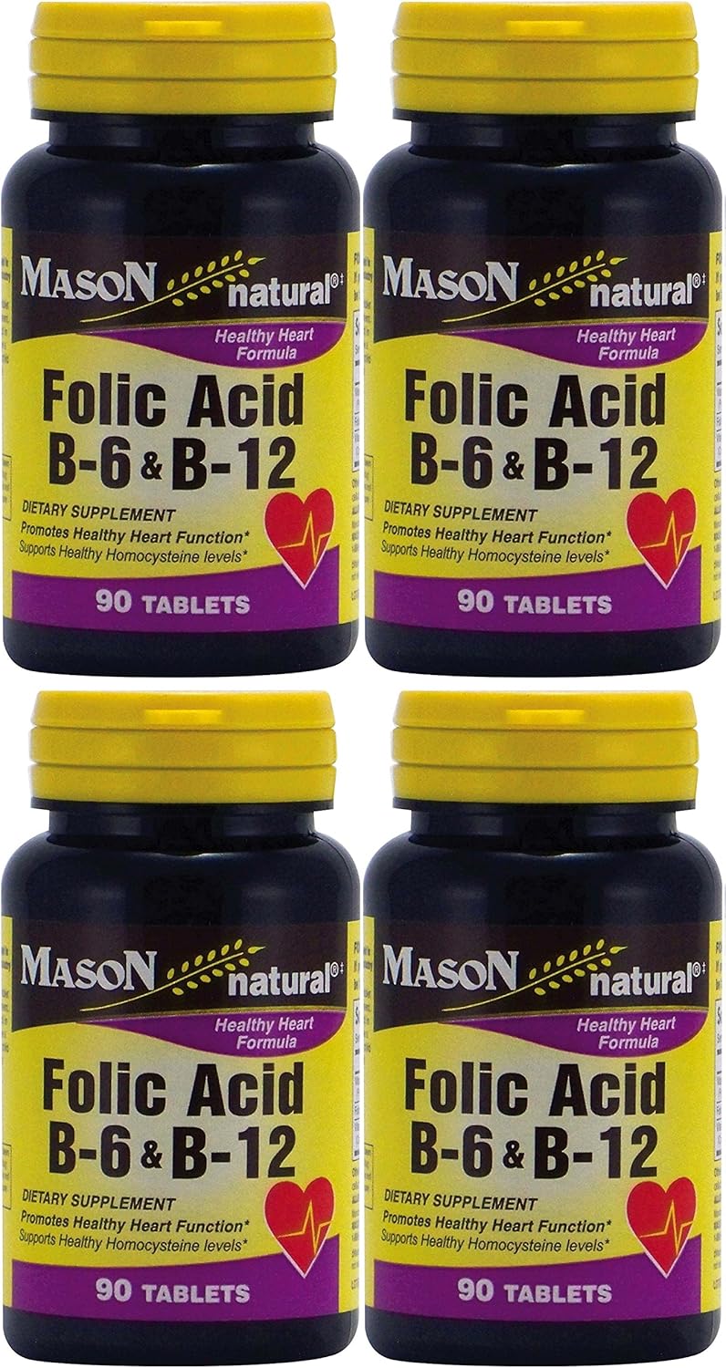 Mason Natural Folic Acid B-6 & B12 Heart Health Formula 360 Tablets (4 Bottles)