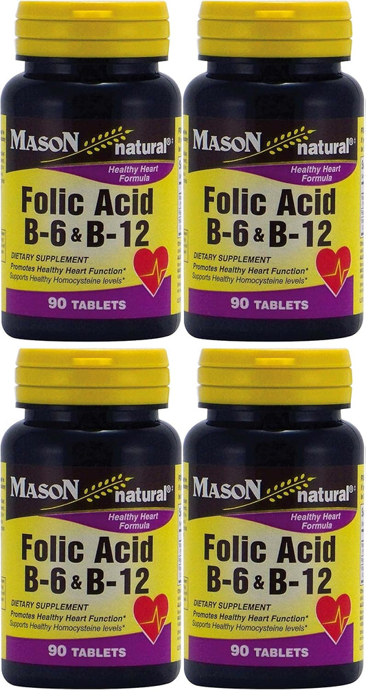 Mason Natural Folic Acid B-6 & B12 Heart Health Formula 360 Tablets (4 Bottles)