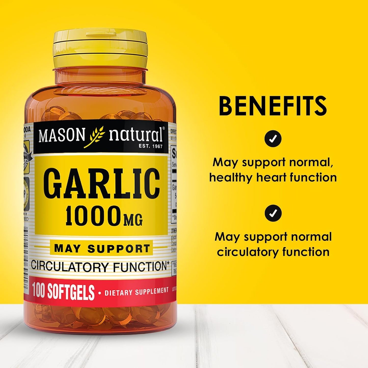 MASON NATURAL Garlic Oil Softgels 1000mg - 300-Day Supply (3 Pack) for Circulatory Health