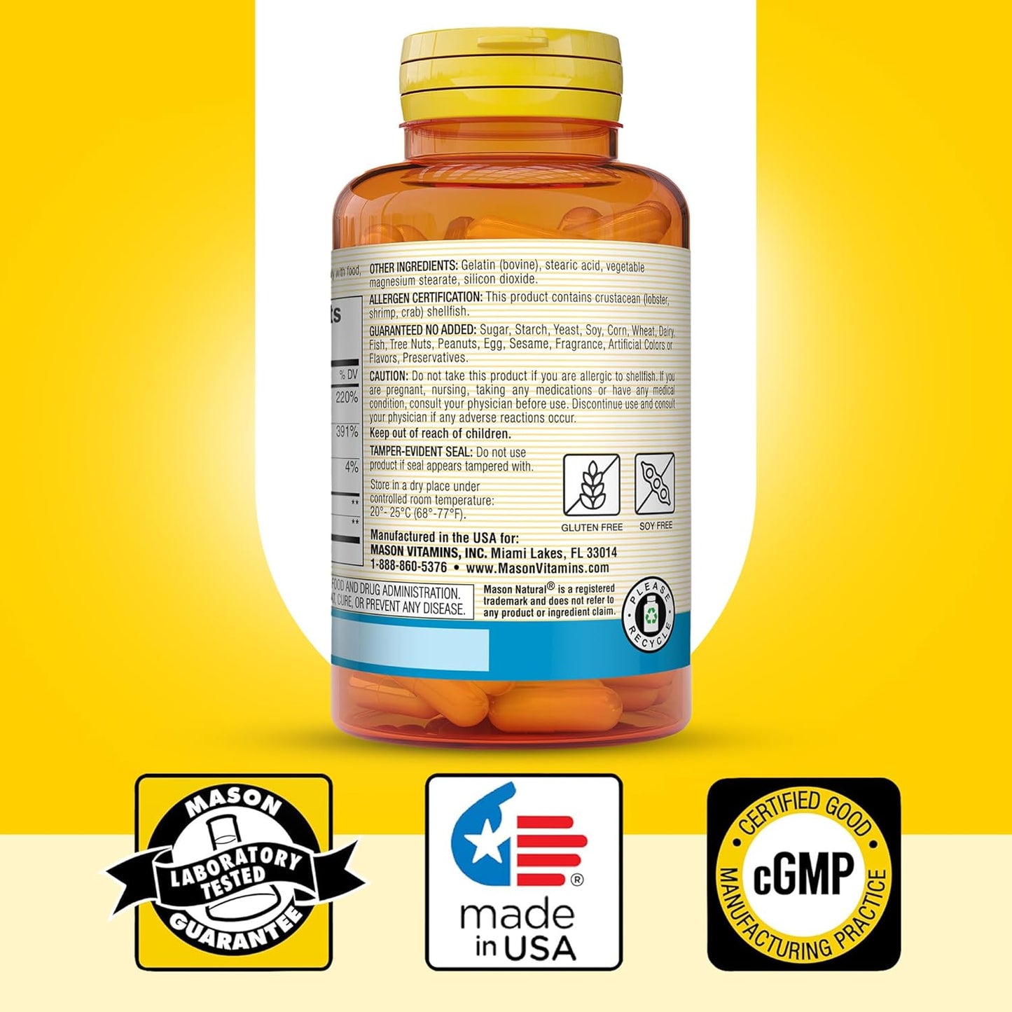 MASON NATURAL Glucosamine Chondroitin 1500/1200 + Vitamin C - Joint Health Support, Flexibility & Mobility - 100 Capsules