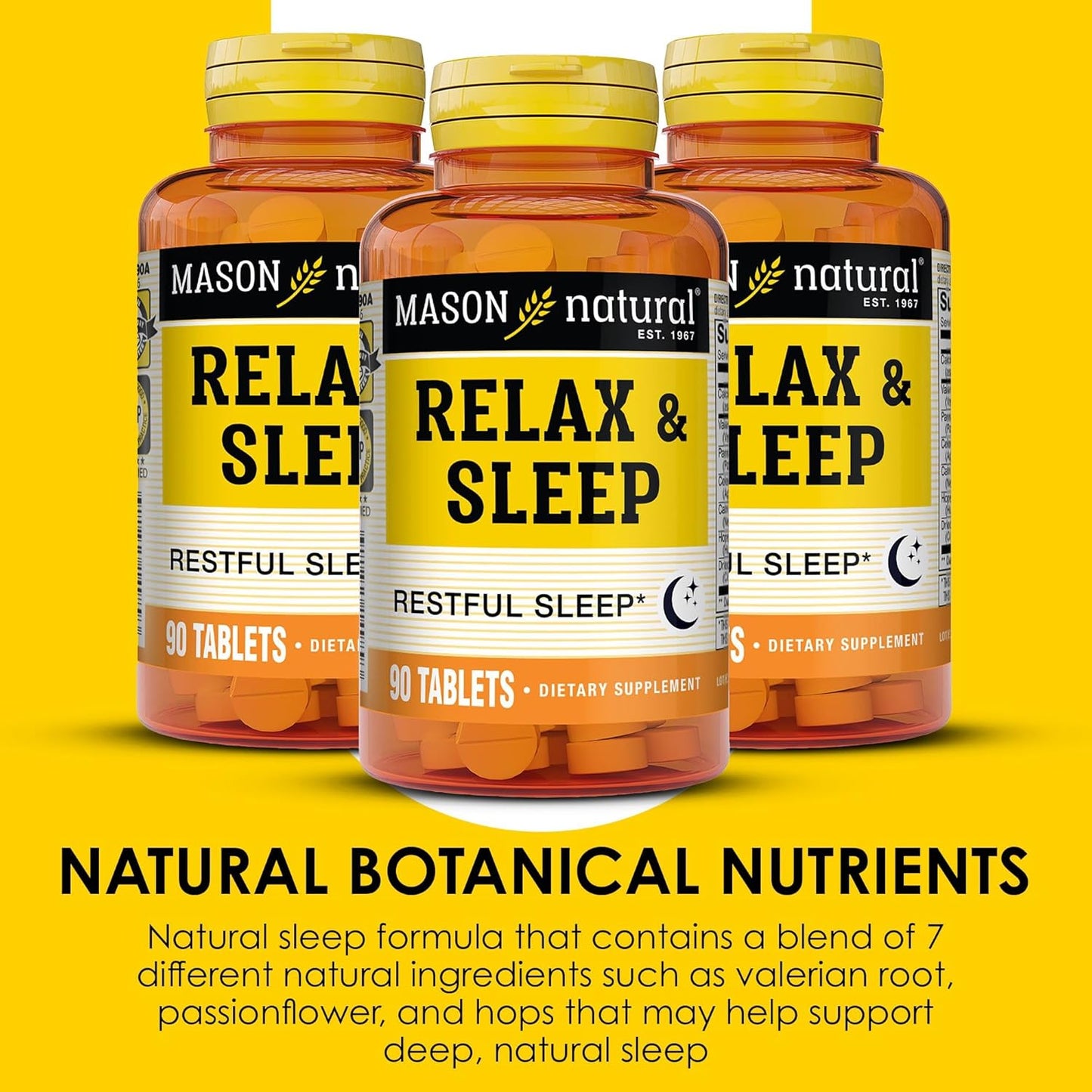 MASON NATURAL Relax & Sleep Herbal Supplement with Valerian Root & Passiflora Extract - 9 Month Supply, 3 Pack