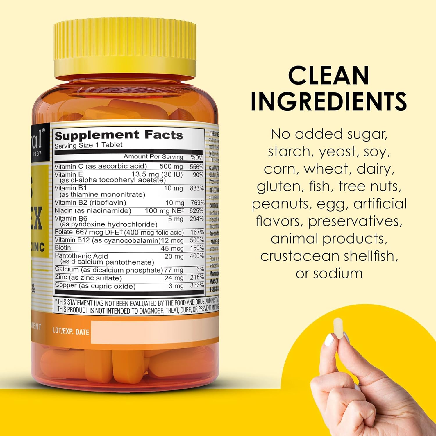 MASON NATURAL Stress B-Complex with Antioxidants, Zinc, Dual Action Formula, Supports Energy and Immune Health, 6 Month Supply - 3 Pack - BoostGo Australia