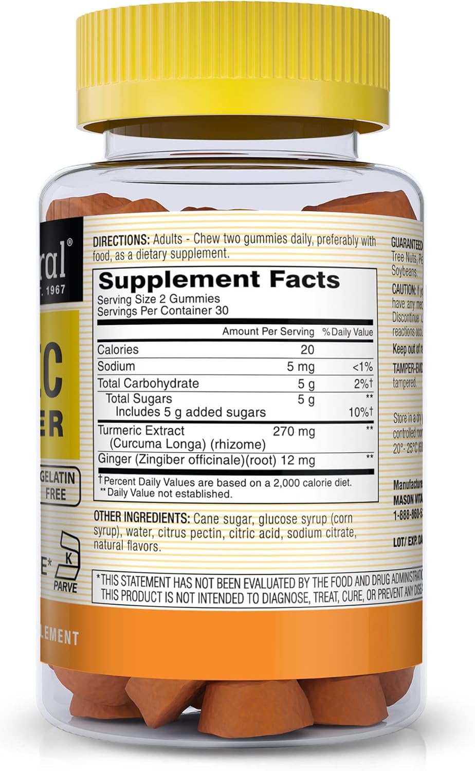 MASON NATURAL Turmeric Ginger Gummies - 2.5 lb Bulk Size
