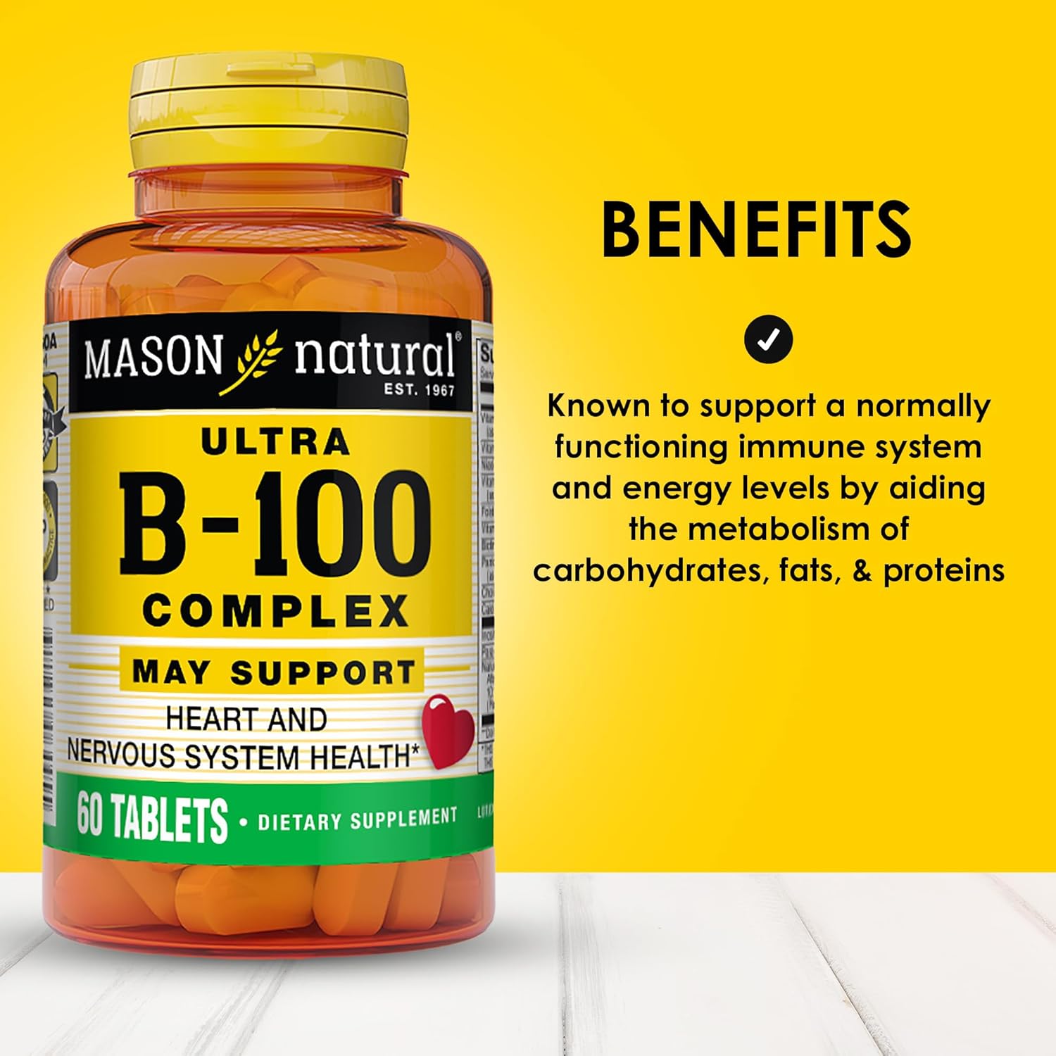 MASON NATURAL Ultra B-100 Complex Tablets for Heart Health, Nervous System, Immune Function, Energy Metabolism