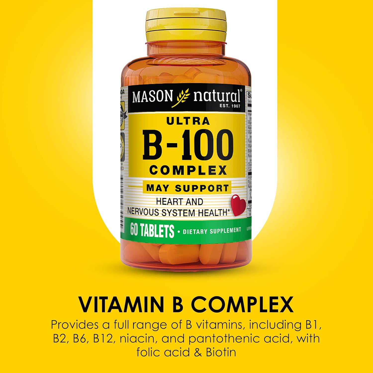 MASON NATURAL Ultra B-100 Complex Tablets for Heart Health, Nervous System, Immune Function, Energy Metabolism