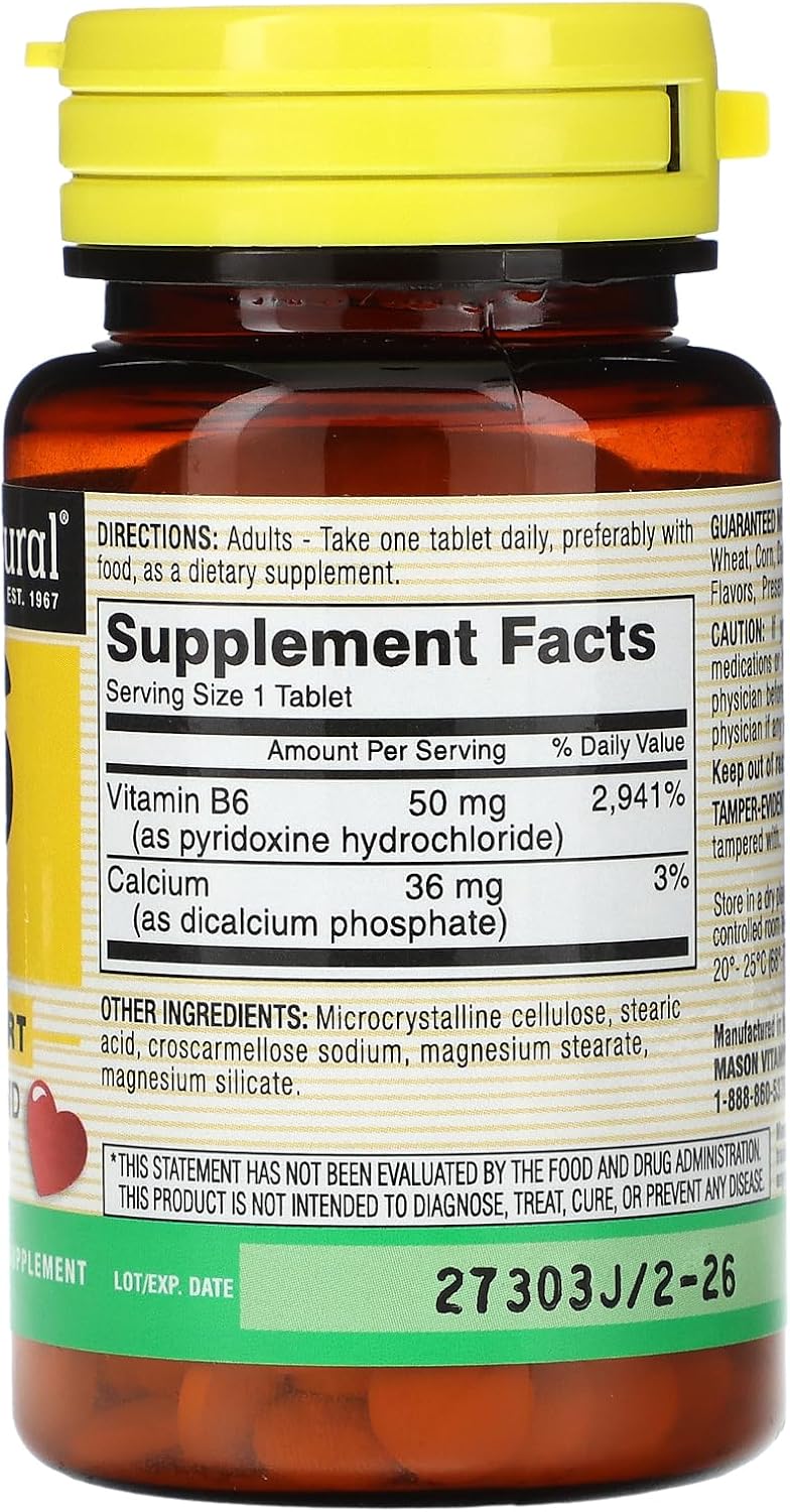 Mason Natural Vitamin B-6 50mg Tablets - 100 Count Bottle