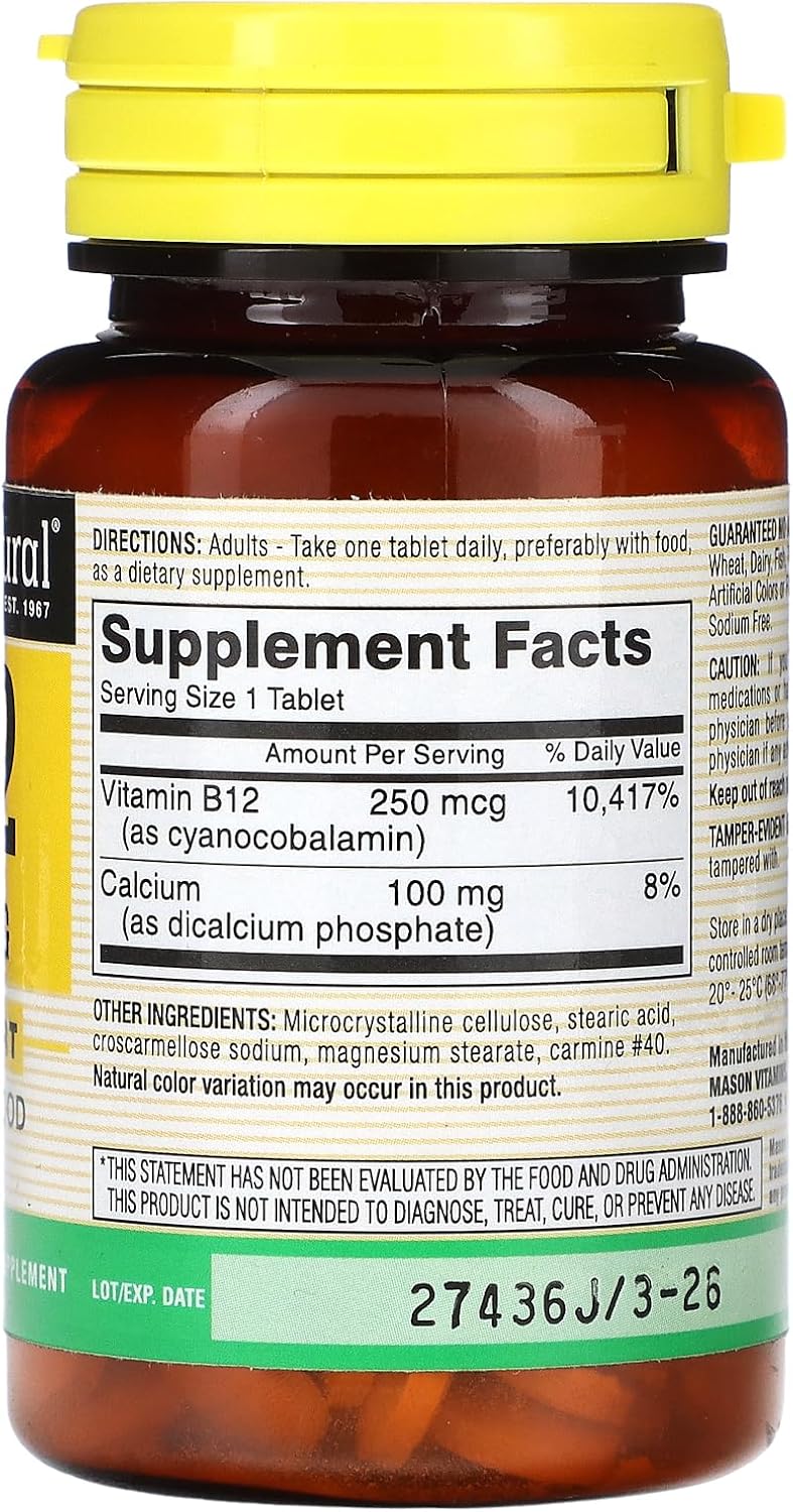 MASON NATURAL Vitamin B12 250mcg Tablets - High-Quality Mason Vitamins