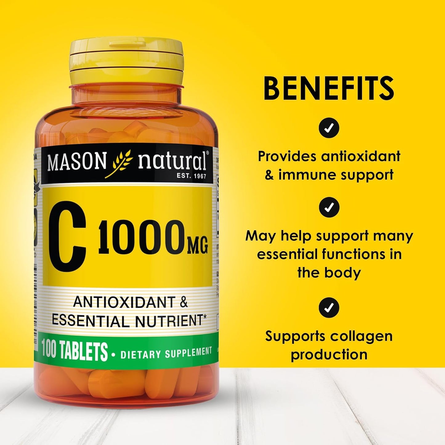 MASON NATURAL Vitamin C 1,000 mg - 300 Day Supply - Immune System Support - Antioxidant - Essential Nutrient - Pack of 3