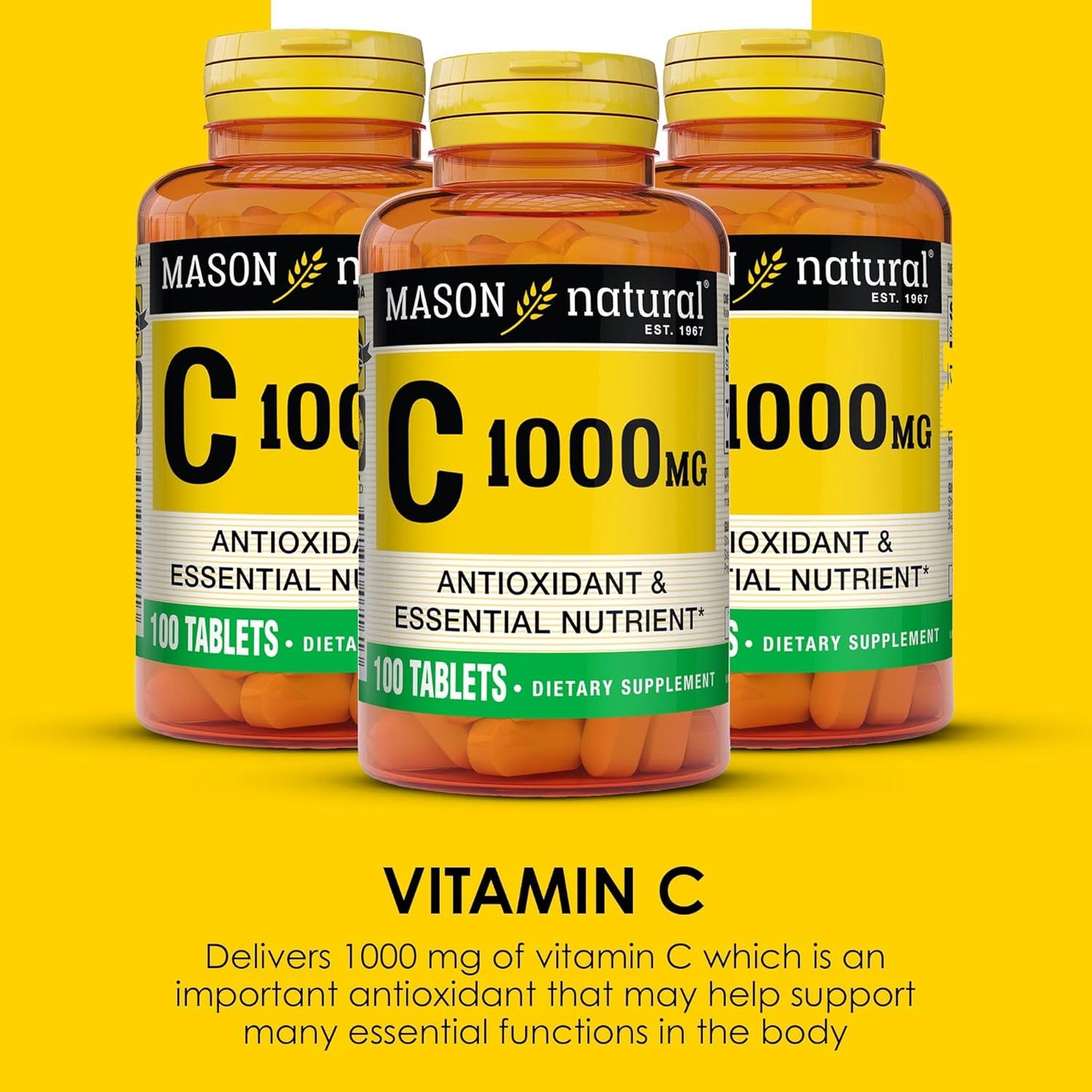 MASON NATURAL Vitamin C 1,000 mg - 300 Day Supply - Immune System Support - Antioxidant - Essential Nutrient - Pack of 3
