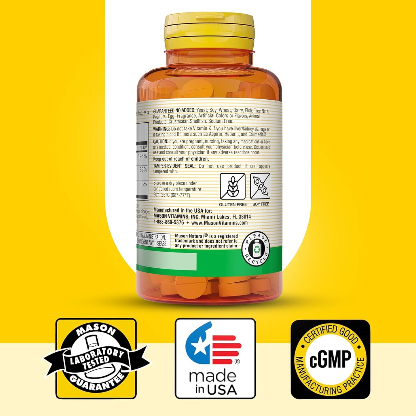 MASON NATURAL Vitamin K2 + D3 with Calcium for Bone and Muscle Support - 300-Day Supply, 100 Tablets x 3 Pack