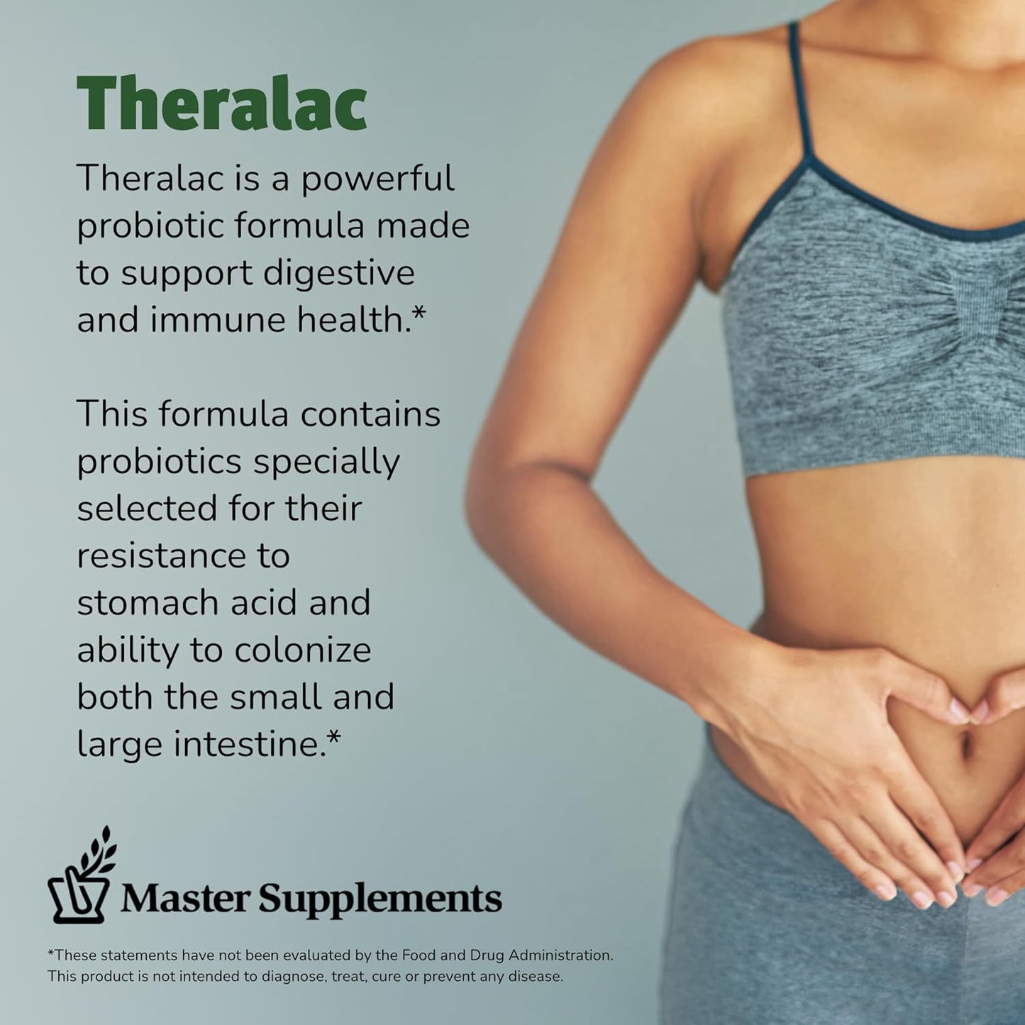 Master Supplements Theralac - 60 Capsules Total - Multi-Strain Probiotic for Gut Health, Gas, and Bloating - Gluten Free - 60 Servings