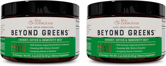 Matcha Flavored Superfood Powder with Chlorella, Echinacea, and Probiotics for Immune Support and Energy - 60 Servings