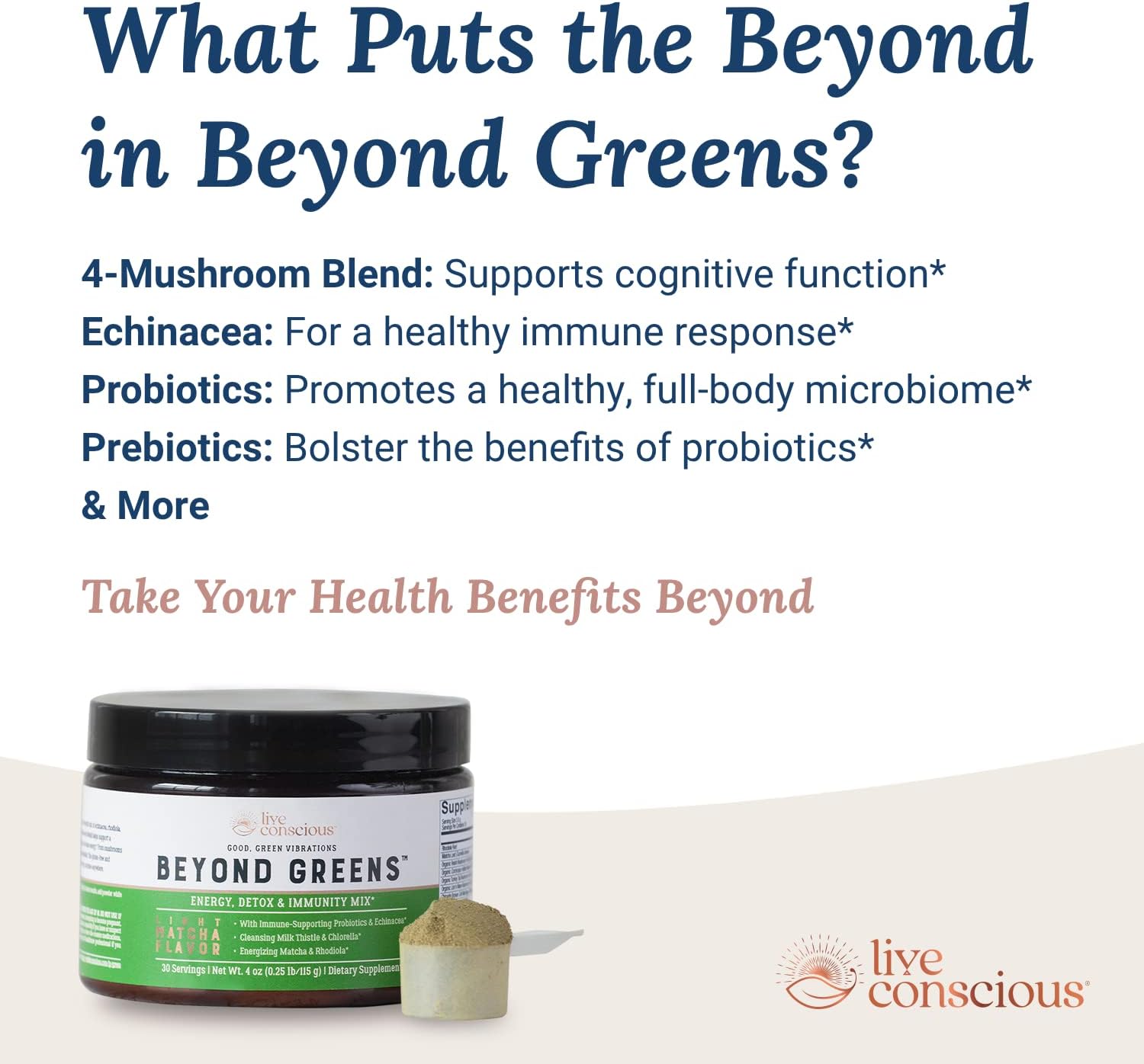 Matcha Flavored Superfood Powder with Chlorella, Echinacea, and Probiotics for Immune Support and Energy - 60 Servings