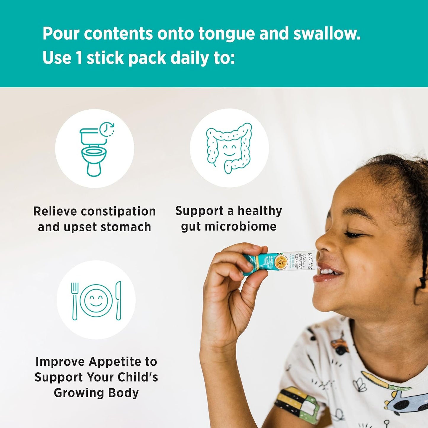 Matys Kids Prebiotic & Probiotic Powder Packs, Awesome Orange Flavor, 30 Single Serve Packets, Ages 4+, Gluten Free - BoostGo Australia