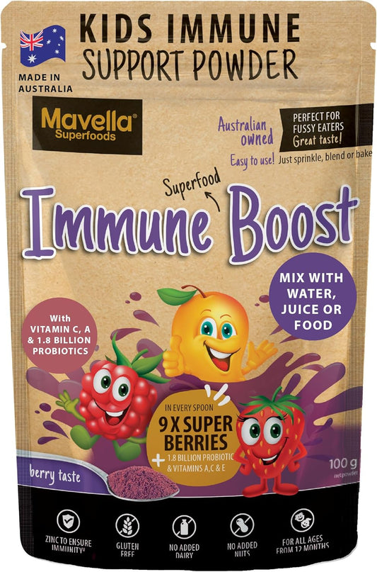 Mavella Kids Immune Support Powder - Vitamin C, E, Magnesium, Probiotics, 9 Superberries - Berry Taste Gummies Alternative