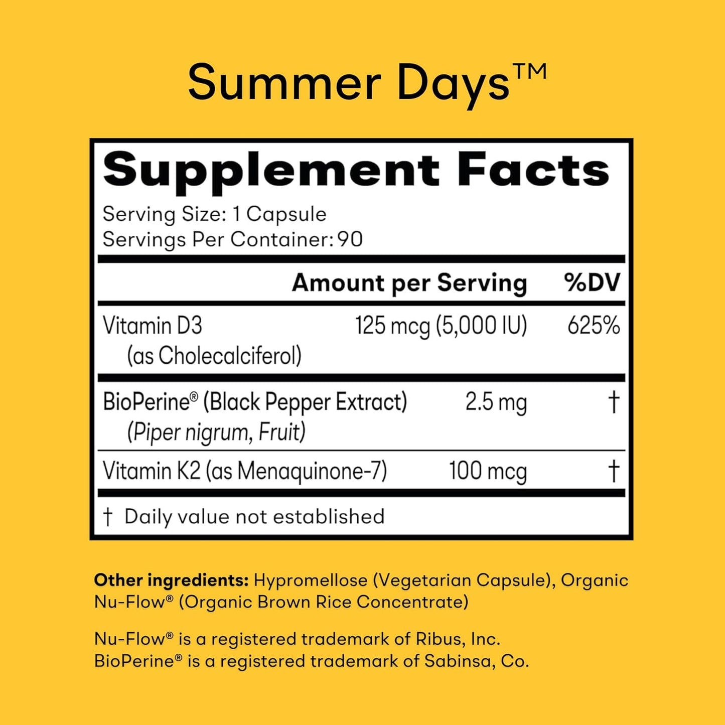 Max Absorption Vitamin D3 K2 Supplement with BioPerine for Immune, Bone & Heart Health - 5000 IU D3 + K2 MK7 100 mcg - Non-GMO - 90 Capsules
