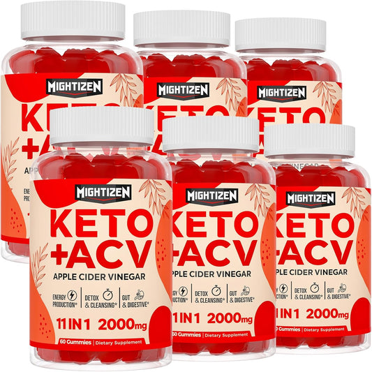 Max Strength 2000mg Mother Apple Cider Vinegar Gummies - Detox & Cleanse, Fast-Acting Keto ACV Gummies with Green Tea, Probiotics B6 - 6 Pack