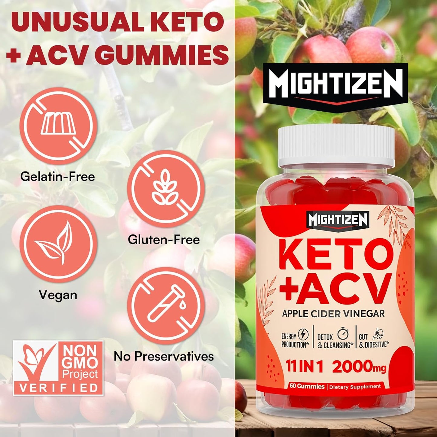 Max Strength 2000mg Mother Apple Cider Vinegar Gummies - Detox & Cleanse, Fast-Acting Keto ACV Gummies with Green Tea, Probiotics B6 - 6 Pack