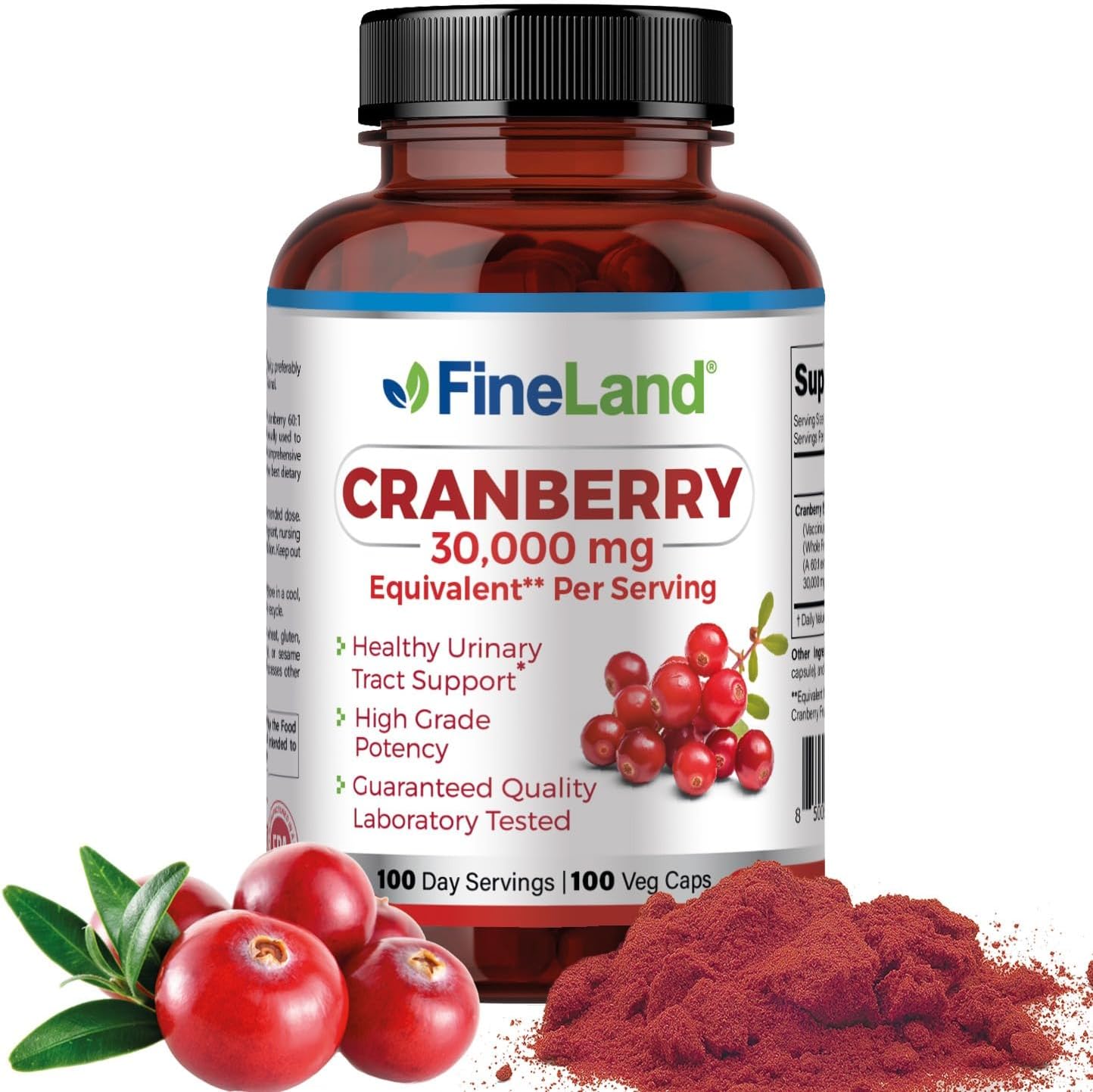 Max Strength 30,000 mg Cranberry Extract Capsules - 100 Veggie Caps, 3 Months Supply - 100% Vegan & All-Natural - FineLand