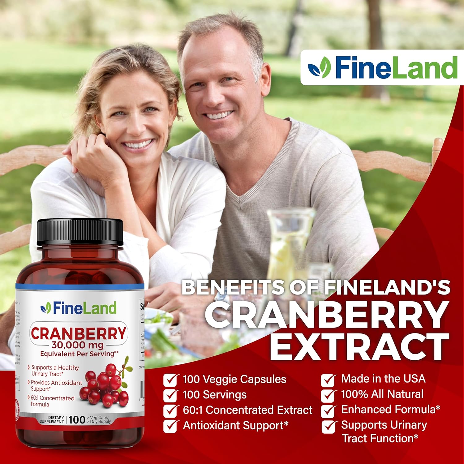 Max Strength 30,000 mg Cranberry Extract Capsules - 100 Veggie Caps, 3 Months Supply - 100% Vegan & All-Natural - FineLand