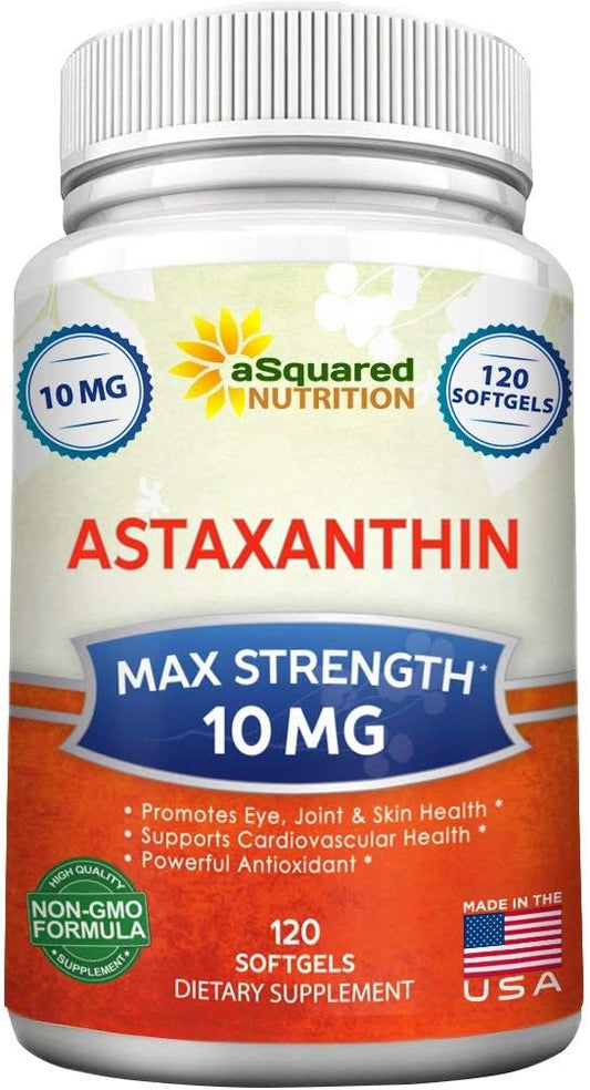 Max Strength Astaxanthin Supplement - 10mg Natural Pills for Pure Energy - 120 Softgels from Haematococcus Pluvialis